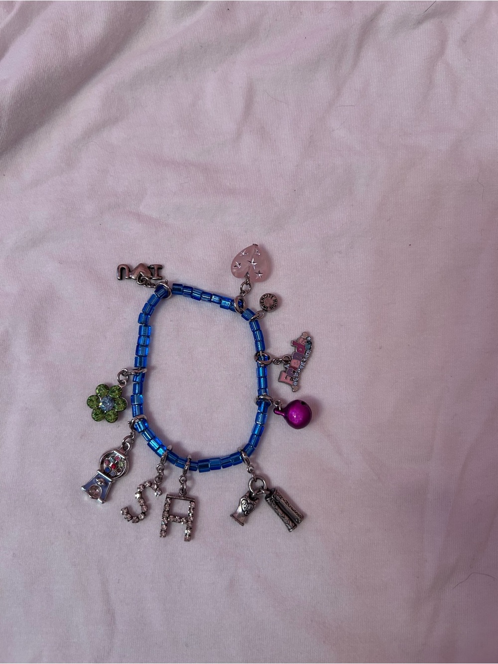 Blue Beaded Charm Bracelet for Kids - Pink & Green Accents